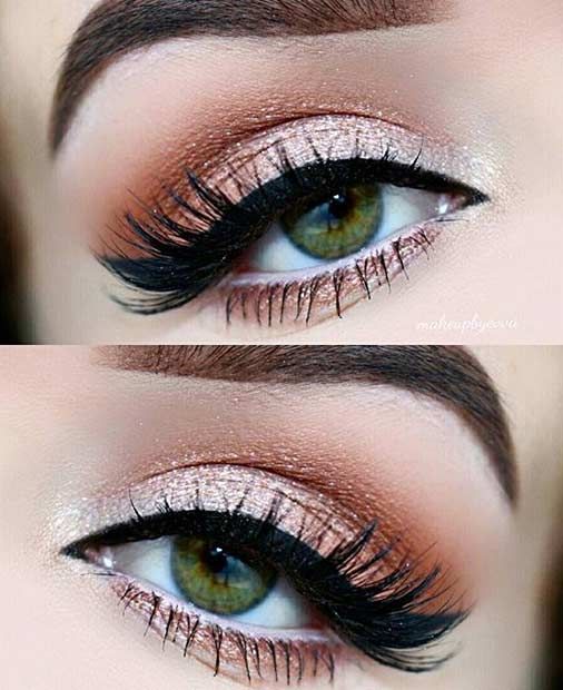 Champagne and orange cat eye makeup look.