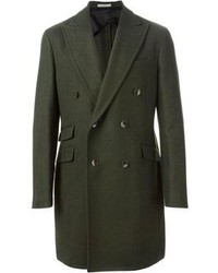 Оливковое длинное пальто