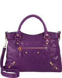 Пурпурная кожаная сумка-саквояж