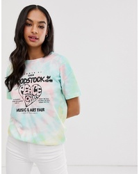Разноцветная футболка с круглым вырезом с принтом тай-дай