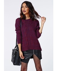 Темно-пурпурный вязаный свободный свитер