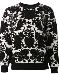 Черно-белый свитер с круглым вырезом с принтом