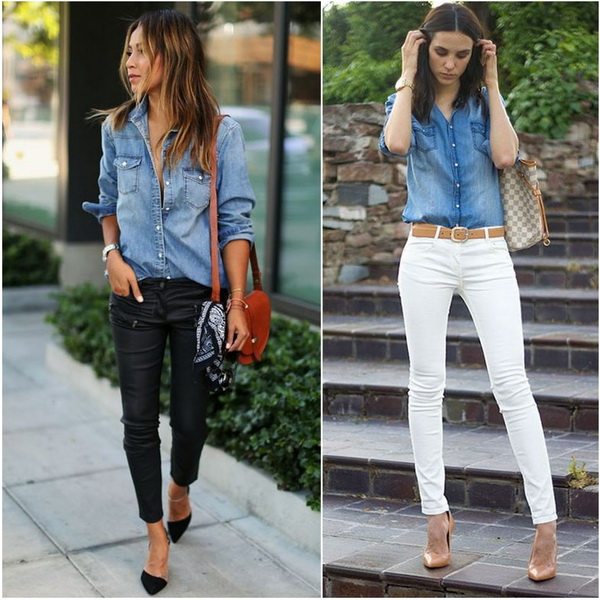Джинсовая рубашка и джинсы-скинни - отличный образ