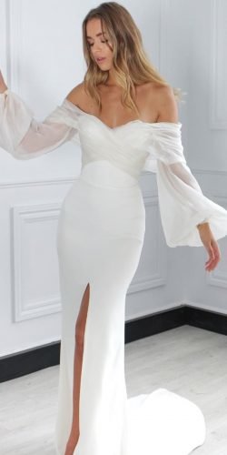  best wedding dresses sheath simple off the shoulder long sleeves onedaybridal